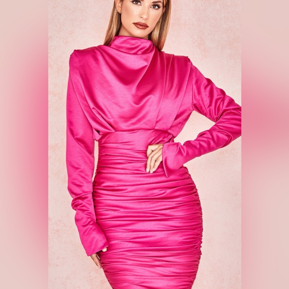 House of CB Hot Pink Carina Ruched Dress